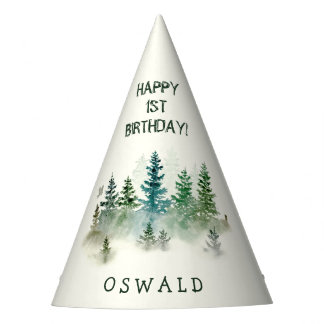 Chapeaux De Fêtes Wild One 1st Birthday Woodland Watercolor