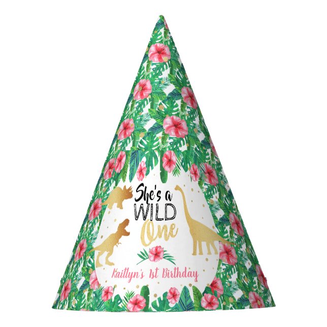 Chapeaux De Fêtes Wild One Dinosaur Girls 1er anniversaire (Devant)