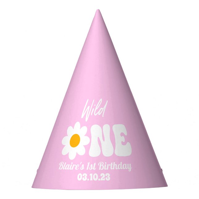 Chapeaux De Fêtes Wild ONE Retro Daisy Premier 1er anniversaire (Devant)