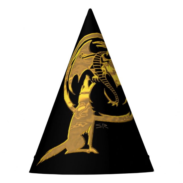 Chapeaux De Fêtes Wolf & Dragon Gold Black sorcier casquettes (Devant)