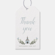 Chapel and Flowers Blue Thank you Tags