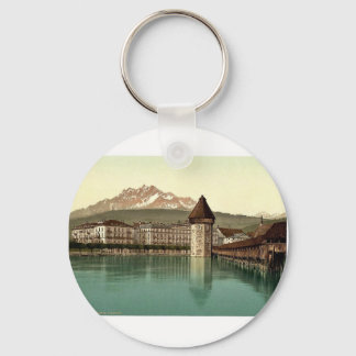 Chapel Bridge and view of Pilatus, Lucerne, Switze Keychain