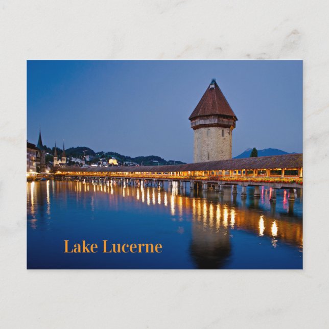 Chapel Bridge Lake Lucern at Night Postcard (Front)