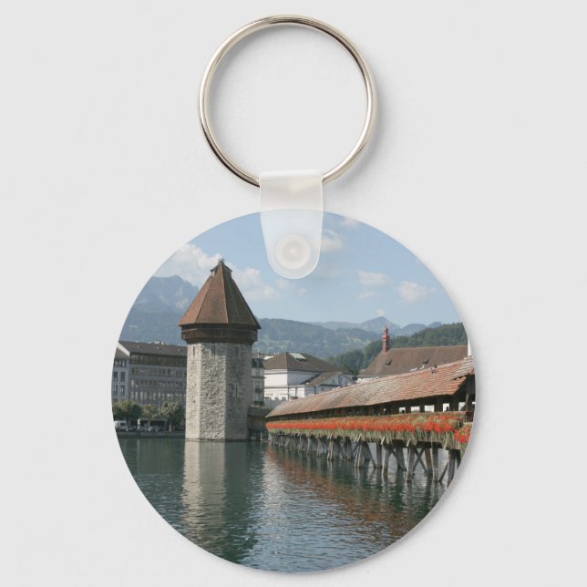 Chapel Bridge, Lucerne, Switzerland Keychain (Front)