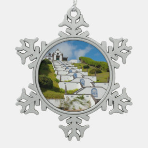 Chapel in Azores islands Snowflake Pewter Christmas Ornament