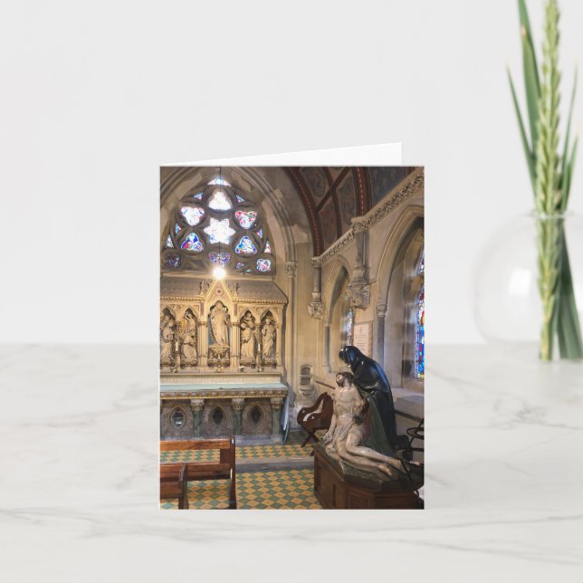 Chapel Interior with Stained Glass Window. Card (Front)