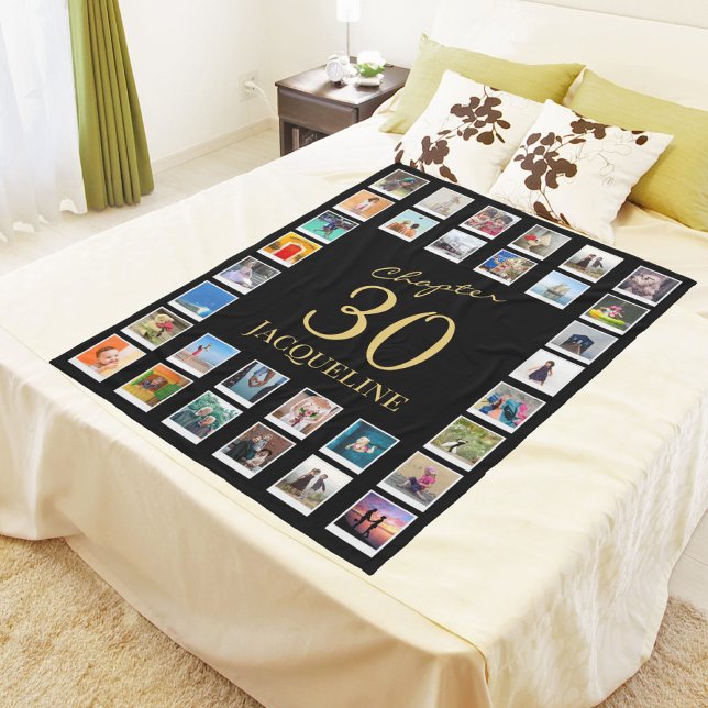 Chapter 30 Black Gold 30th Birthday Photo Fleece Blanket (Creator Uploaded)