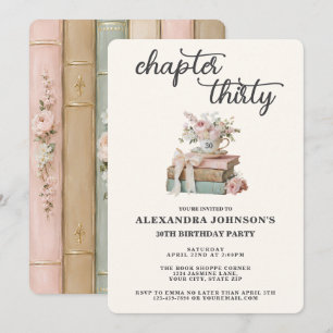 Chapter 30 Floral Book Themed 30th Birthday Party Invitation