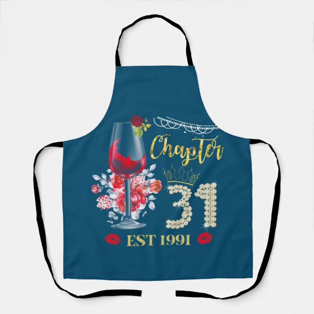 Chapter 31 Years EST 1991 31st Birthday Red Rose Apron (Front)