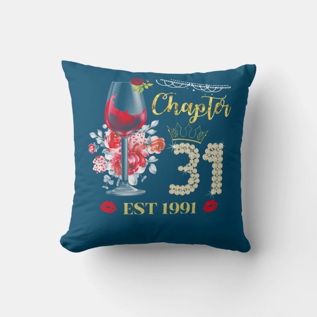 Chapter 31 Years EST 1991 31st Birthday Red Rose Throw Pillow (Front)