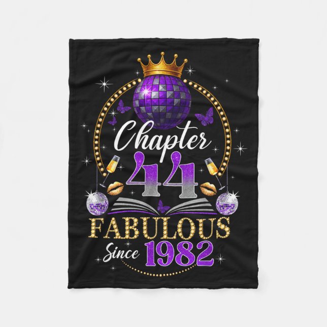 Chapter 44 Since 1982 Purple Disco Ball 44th Birth Fleece Blanket (Front)