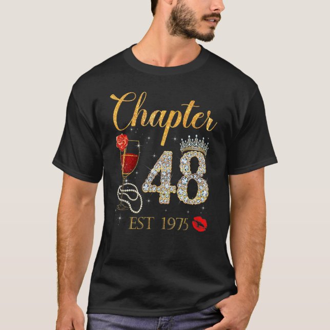 Chapter 48 Years EST 1975 48th Birthday Red Rose W T-Shirt (Front)