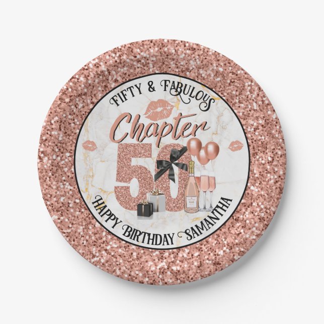 Chapter 50 Elegant Rose Gold 50th Birthday Paper Plate (Front)