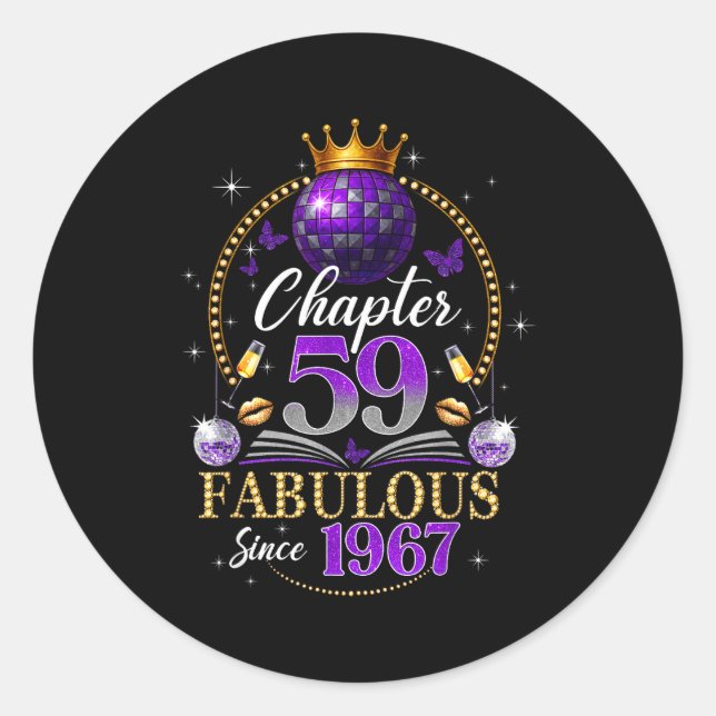 Chapter 59 Since 1967 Purple Disco Ball 59th Birth Classic Round Sticker (Front)