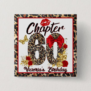 Chapter 60 Red & Gold Leopard 60th Birthday 2 Inch Square Button