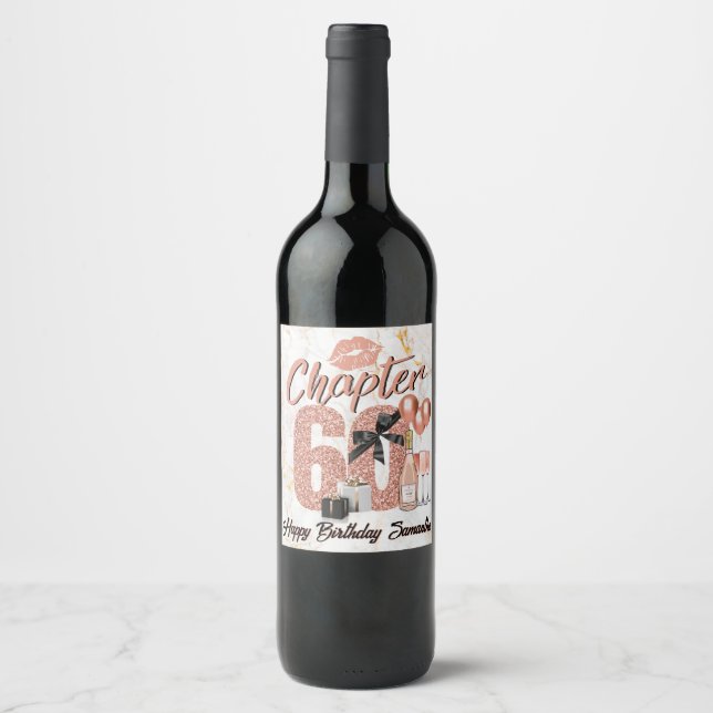 Chapter 60 Rose Gold 60th Birthday Elegant Wine Label (Front)