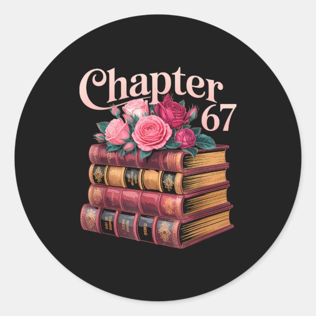 Chapter 67 Floral Book Stack Design  Classic Round Sticker (Front)