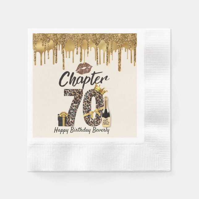 Chapter 70 Leopard Print 70th Birthday Queen Gold  Napkin (Front)