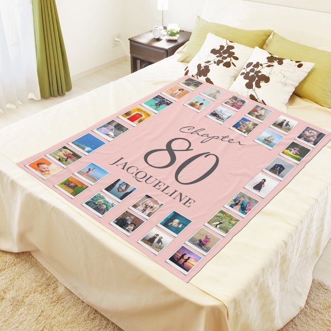 Chapter 80 Pink Grey 80th Birthday Photo Fleece Blanket (Creator Uploaded)