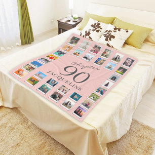 Chapter 90 Pink Grey 90th Birthday Photo Fleece Blanket