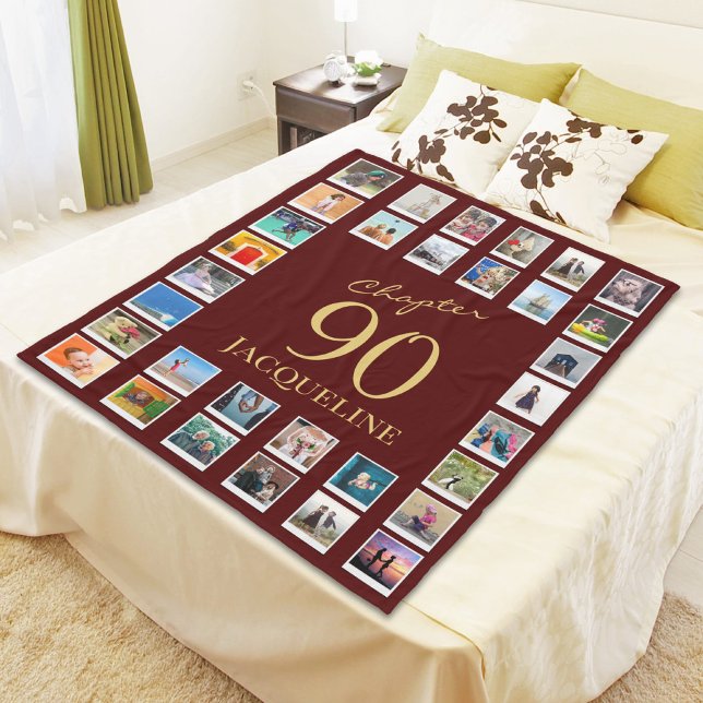 Chapter 90 Red Gold 90th Birthday Photo Fleece Blanket (Creator Uploaded)