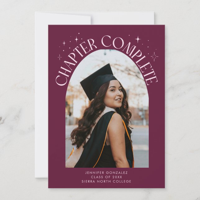 Chapter Complete Cranberry Arch Frame Photo Grad Announcement (Front)