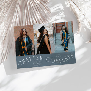 Chapter Complete Typography Slate Blue Grad Photo Announcement
