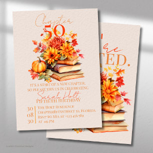Chapter Fifty Birthday Stacked Books Pumpkin Fall Invitation