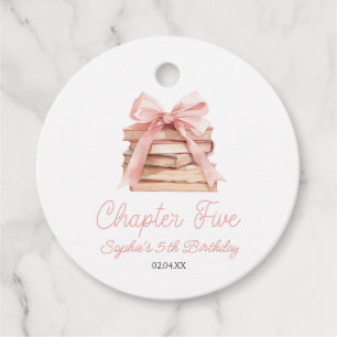 Chapter Five Pink Bow Books 5th Birthday Party Favour Tags
