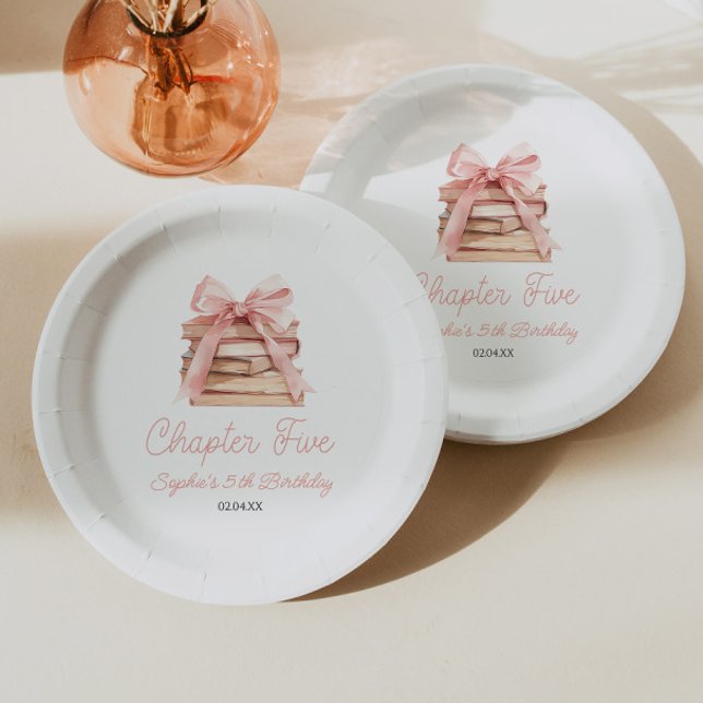 Chapter Five Pink Bow Books 5th Birthday Party Paper Plate (Creator Uploaded)