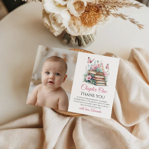 Chapter One 1st Girl Book Theme First Birthday Thank You Card