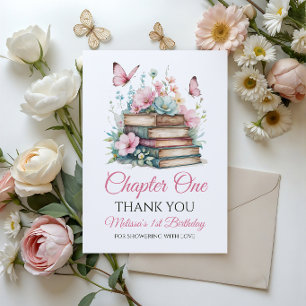 Chapter One 1st Girl Book Theme First Birthday Thank You Card