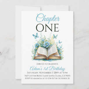 Chapter One Book Blue Boy First Birthday Invitation