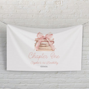 Chapter One Pink Bow Books 1st Birthday Party Banner