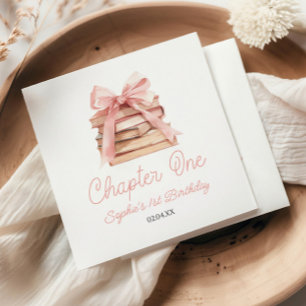 Chapter One Pink Bow Books 1st Birthday Party Napkin
