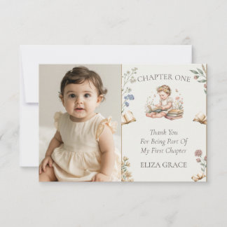 Chapter One Storybook First Birthday Girl Photo Thank You Card