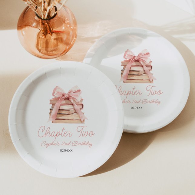 Chapter Two Pink Bow Books 2nd Birthday Party Paper Plate (Creator Uploaded)