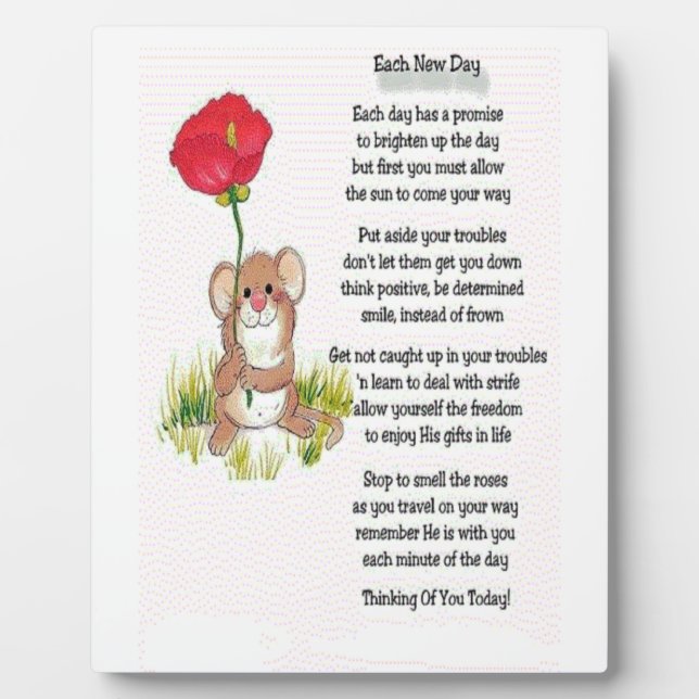 Chaque nouvelle journée Poem Plaque (Devant)