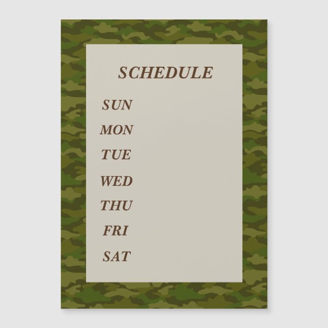 CHARACTER CUSTOMIZATION WEEKLY SCHEDULE CAMOUFLAGE (Front)