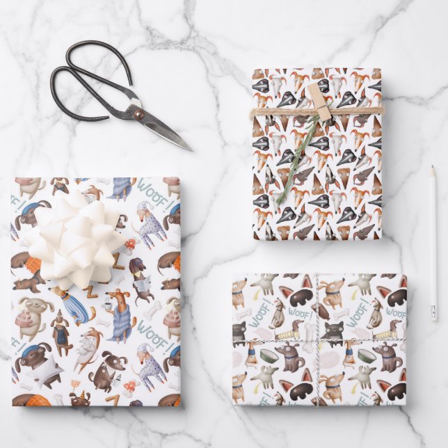 Character Dogs Wrapping Paper Set of 3 (Front)