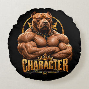 Character Muscular Pitbull Black and Gold Throw Pi Round Pillow