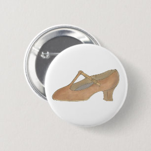 Character Tan T-Strap Dance Shoe Birthday Party 2 Inch Round Button