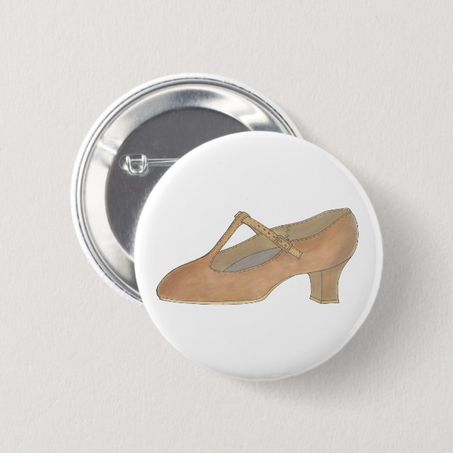 Character Tan T-Strap Dance Shoe Birthday Party 2 Inch Round Button (Front & Back)