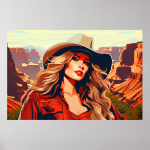 Character Western Woman Portrait Mountain Poster