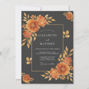 Charcoal Amber Wildflower Wedding Invitation