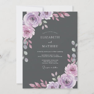 Charcoal Amethyst Watercolor Wedding Invitation