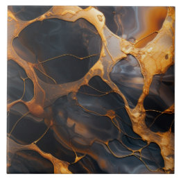 Charcoal and Amber Marble Relief Effect Tile