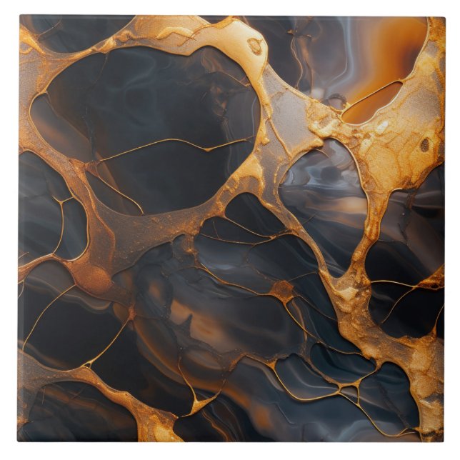 Charcoal and Amber Marble Relief Effect Tile (Front)