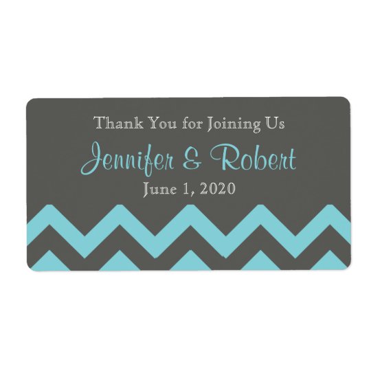 Charcoal and Aqua Chevron Posh Water Bottle Label Shipping Label