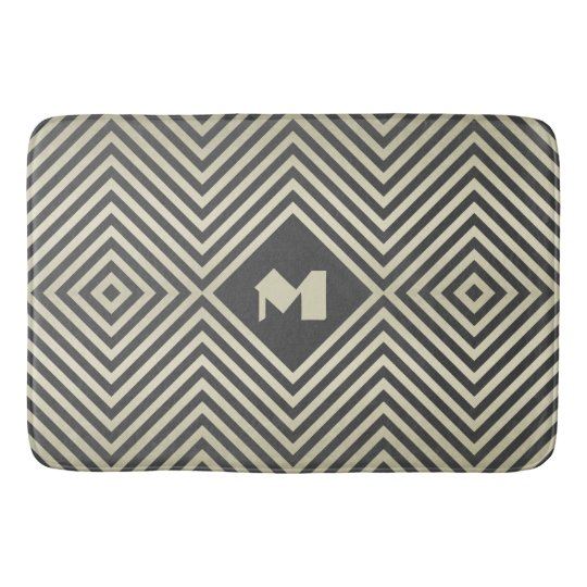 Charcoal and Beige Diamond Monogram Bath Mat